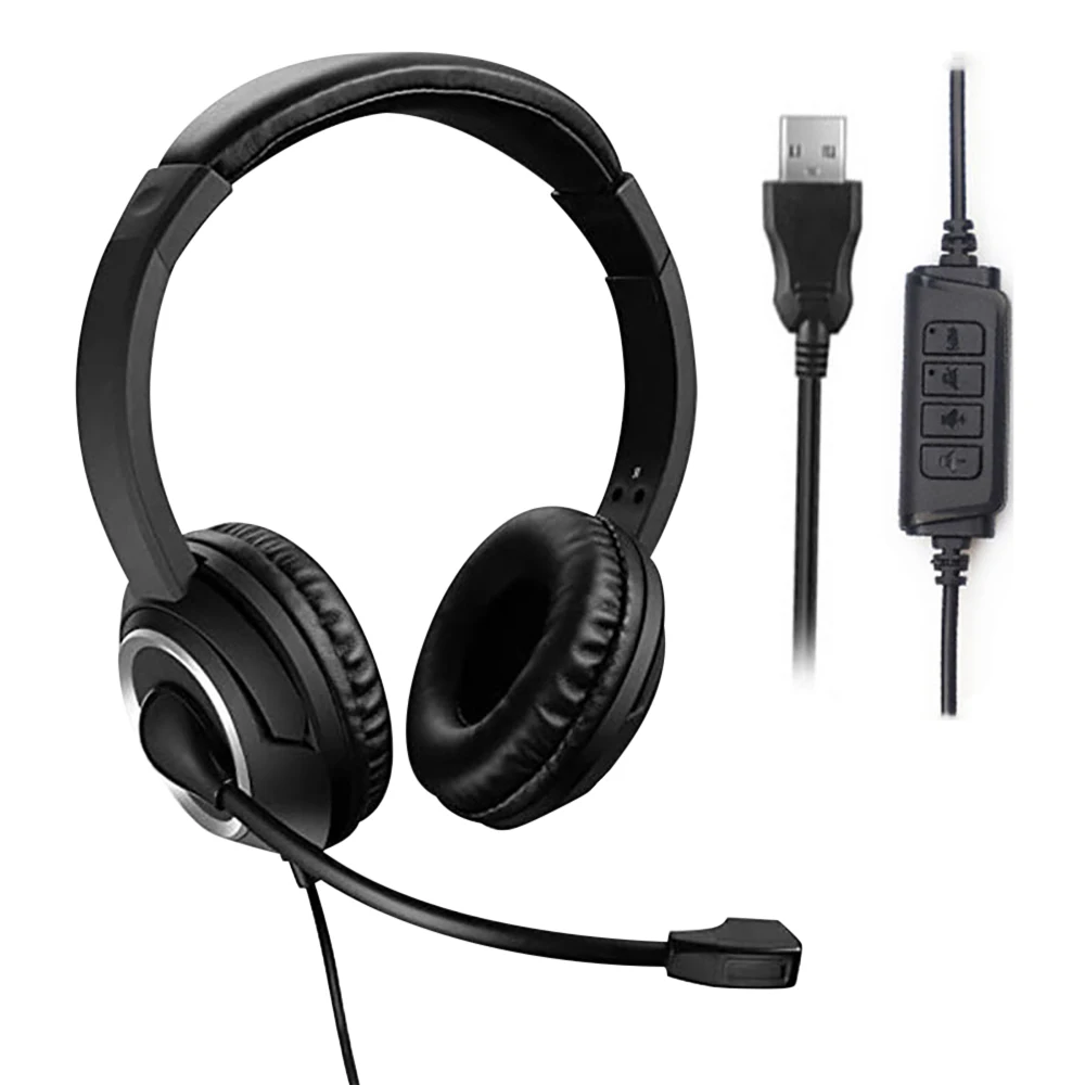 Wired USB Headset Call Center Headphones with Microphone Noise Cancelling Over Gaming Over-Ear Headsets for Computer PC Laptop 3