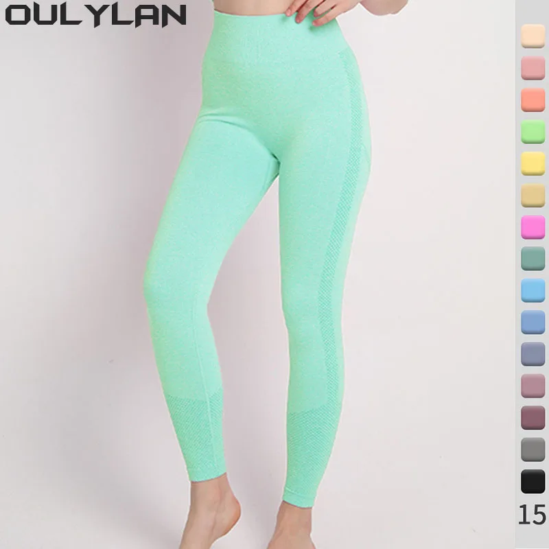 

Oulylan Quick Dry Push Up Slim Pants Fitness Women Sport Seamless Leggings High Waist Elastic Solid Yoga Leggings Gym Jogging