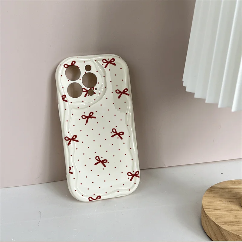 Cute Bow Wave Point Wavy Edge Phone Case Cover