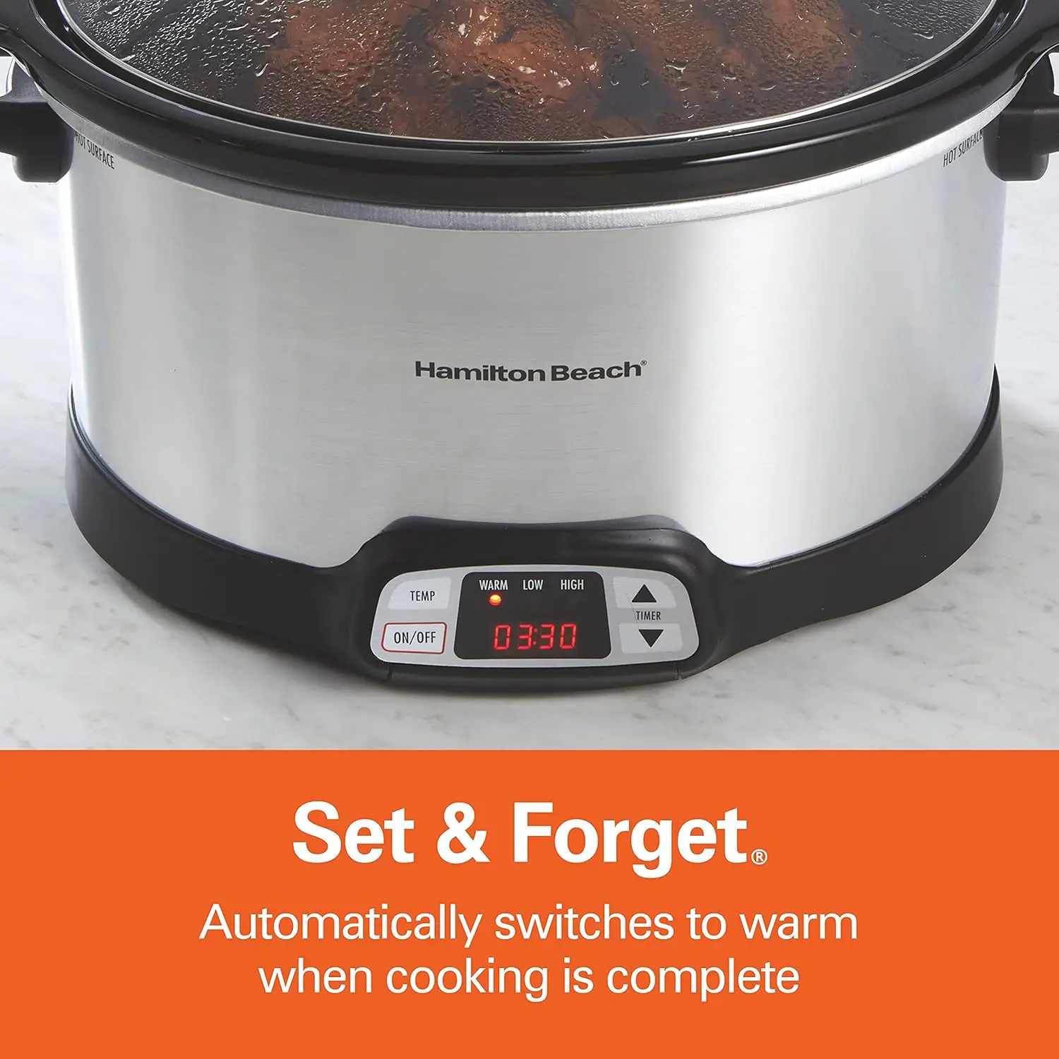 Beach 8 Quart Programmable Slow Cooker with Three Temperature Settings, Dishwasher Safe Crock and Lid, Silver (33480) 4