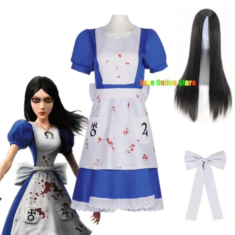 

Maid Alice Cosplay Game Alice Madness Returns Cosplay Costume Woman Maid Dress Socks Halloween Party Performance Uniform