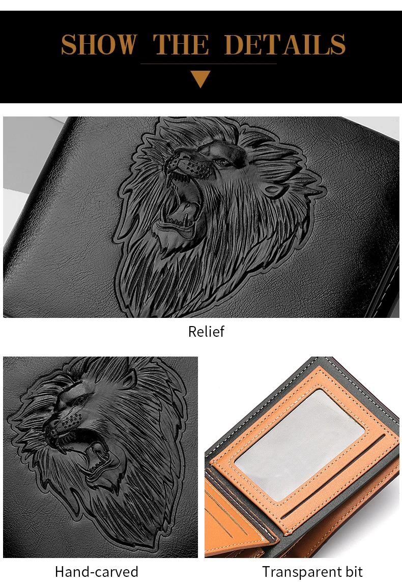 Wallet Men's Personalized Three-Fold 3D Embossed Wallet Multi-Card Credit Card Holder Zipper Coin Short Wallet Men