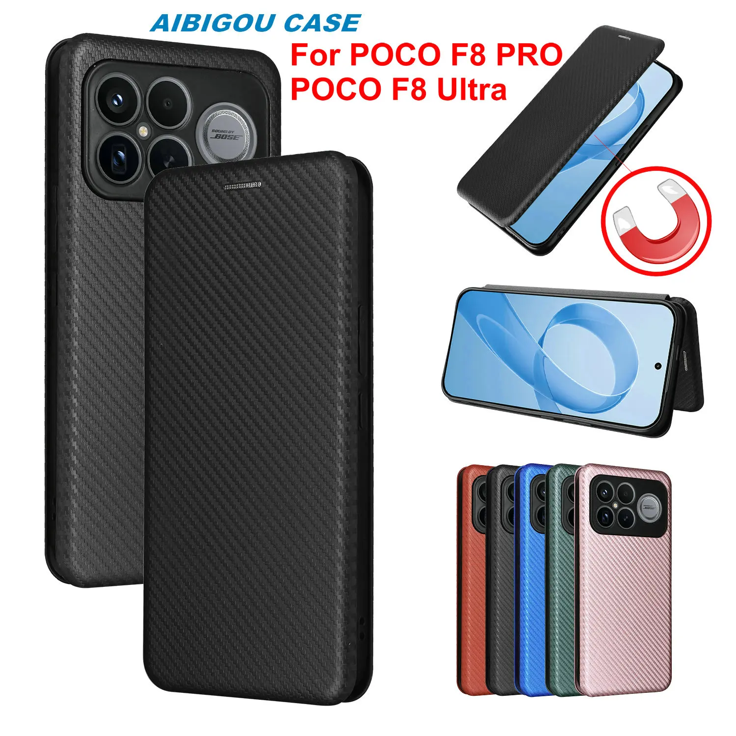 Luxury Carbon Fiber Leather Flip Case with Magnetic Closure - Full Cover Phone Bag