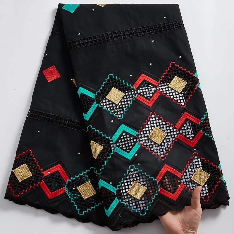 

Latest Dubai Style African Black Cotton Lace Fabric High Quality Nigerian 100% Cotton Lace Fabric For Daily Dress Sewing S2339