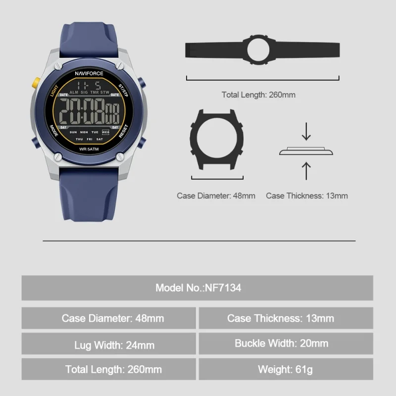 NAVIFORCE Sport Watch with Night Light & Calendar - Waterproof, Shockproof, Silicone Strap Men's Fashion Timepiece