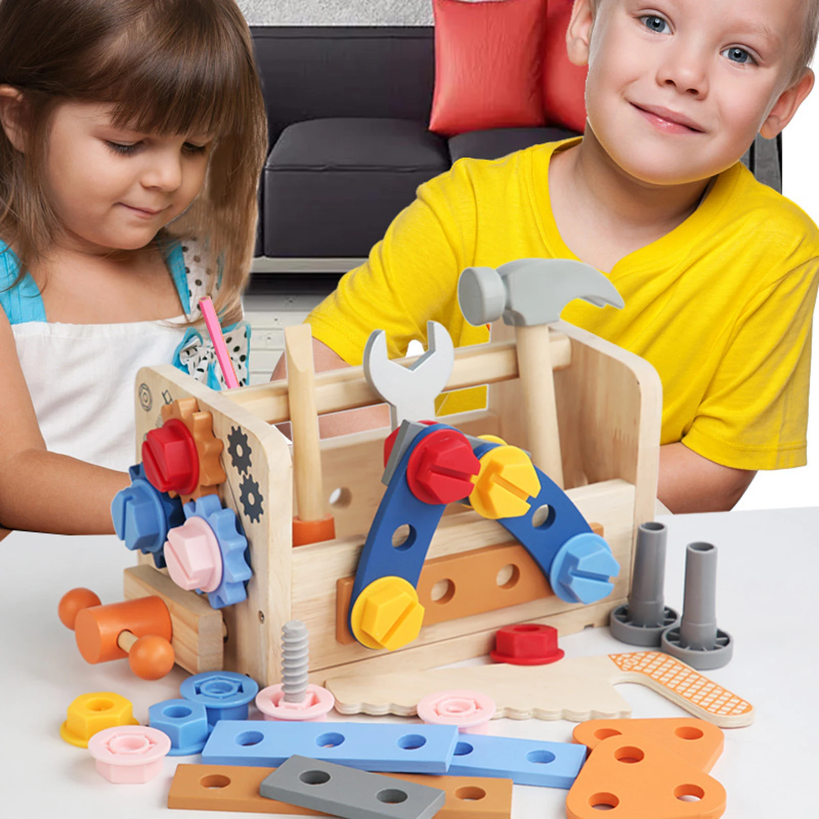 Wooden Toolbox Pretend Play Set Montessori Children Toy Simulation Screw Disassembly Nut Portable Tool Stand Boys' Puzzle Toys