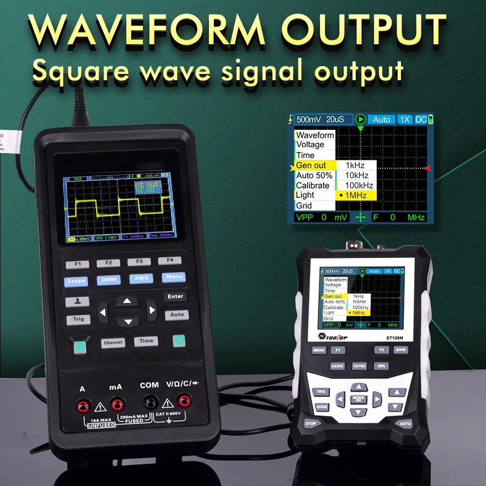 Digital oscilloscope TOOLTOP ET120M 120MHz handheld digital oscilloscope 1Mhz square wave signal output auto oscilloscope for electrical car repair