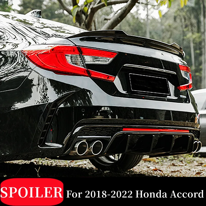 

ABS Plastic Black Carbon Rear Trunk Lid Boot Ducktail Spoiler Wings For 2018 19 20 21 22 Honda Accord Exterior Tuning Accessorie