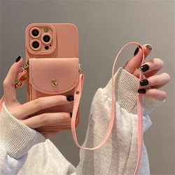 Luxury Leather Crossbody Wallet Phone Case with Card Holder and Neckband Lanyard - iPhone 12 (Pink)