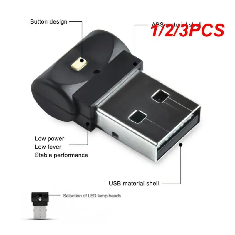 자동차 미니 야간 램프 비상 조명, 미니 USB LED 자동차 조명, 자동차 인테리어 분위기 조명, 장식 램프, 1 개, 2 개, 3 개