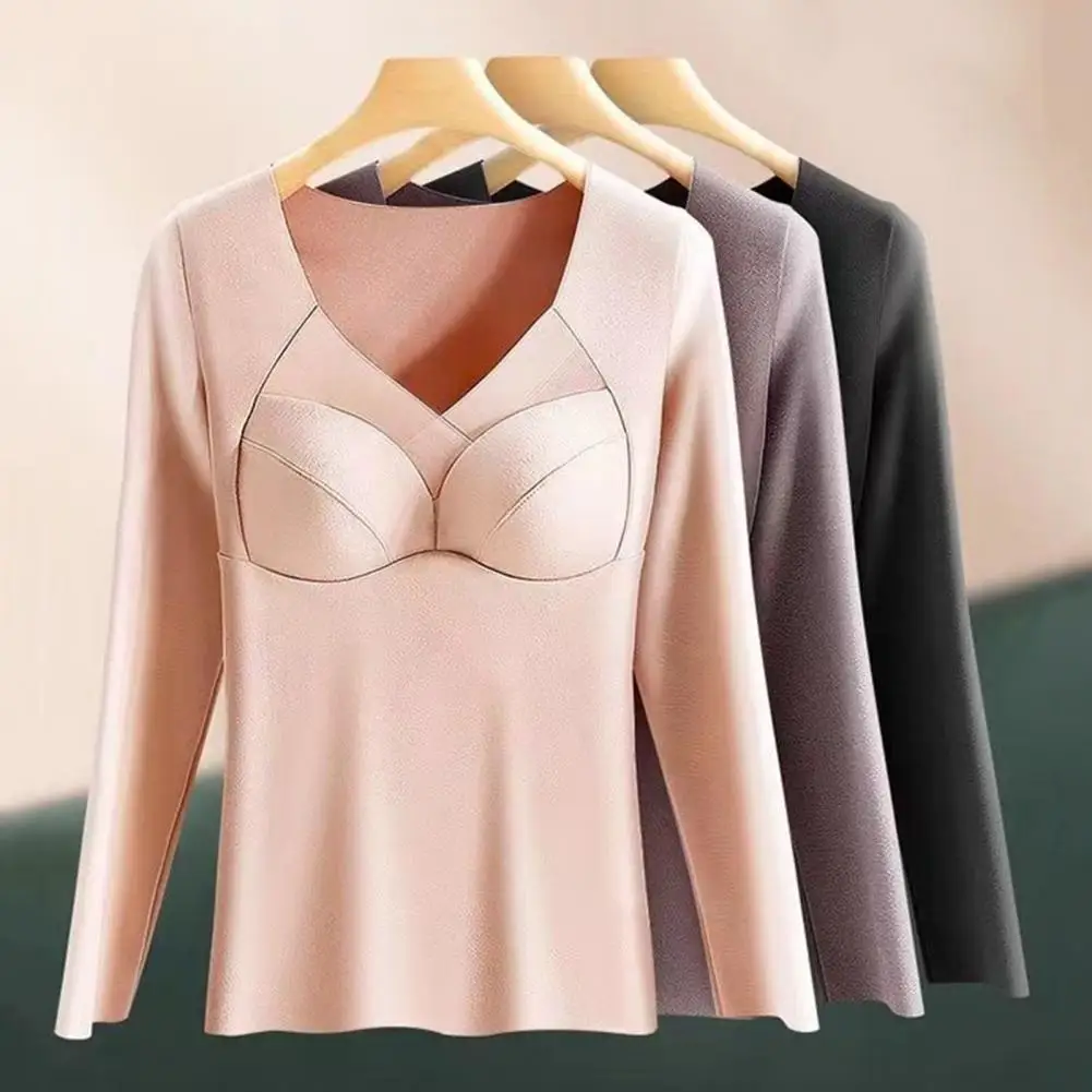 

Women Thermal Top Cozy V Neck Padded Winter Top for Women Thick Plush Warm Pullover with Heat-locking Technology Soft Underwear