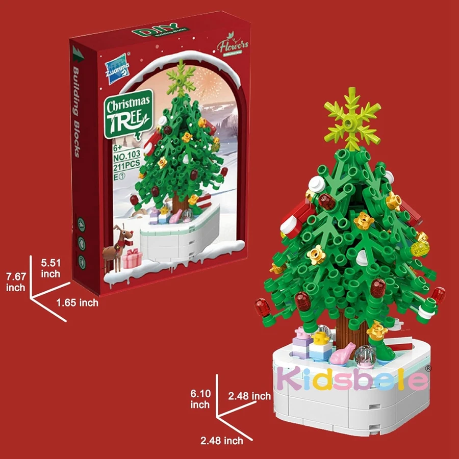 Educational Building Block Christmas Tree Potted Simulation Flower Pot Toy Christmas Tree Building Blocks Set for Kids Adults