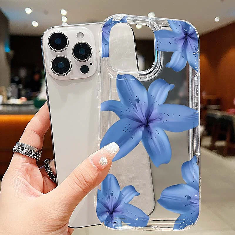Elegant Blue Lily Pattern Phone Case Cover