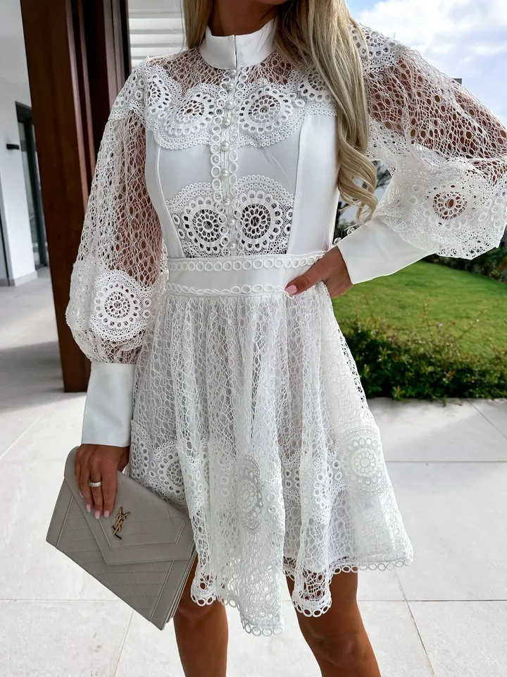 Lace Maxi Dress Womens White Lace Dress Lace Style Elegant Long Sleeve Mini Dress STYLORD Boutique Lace Maxi Dress Womens White Lace Dress Lace Style Elegant Long Sleeve Mini Dress STYLORD Boutique