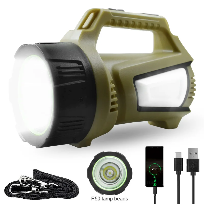 Portable XHP50 LED Camping Light COB Working Light Outdoor Handheld Flashlight USB Rechargeable Waterproof Search Light