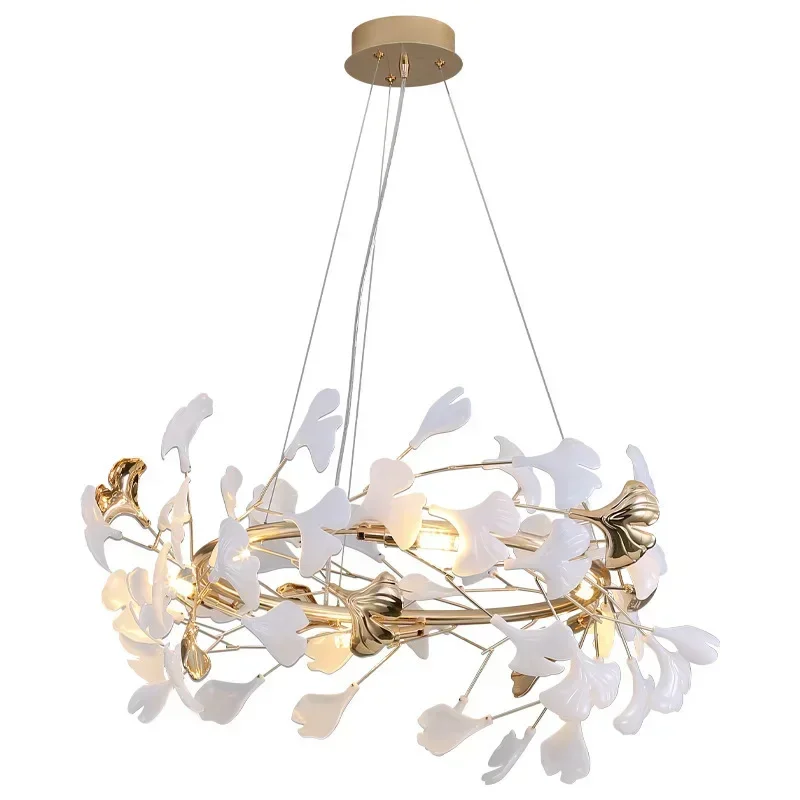 White Ginkgo Chandeliers Living Dining Room Acrylic Leaves Pendant Lights Designer Light Luxury Hotel Bar Desk Lamp led chandelier ceiling chandelier led pendant light