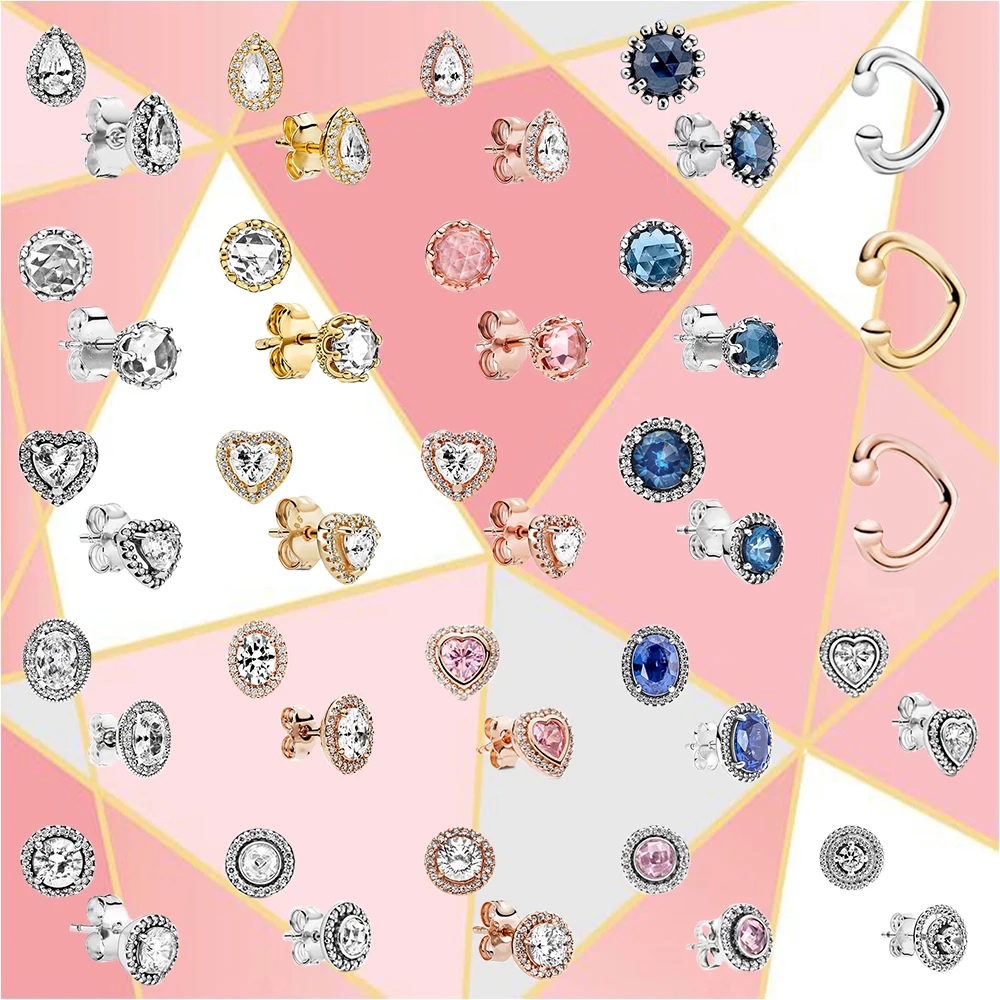 

2022 Brand New 100% High Quality S925 Sterling Silver Heart Shape Round Drop Shape Stud Earrings Series Women's Simple Jewelry