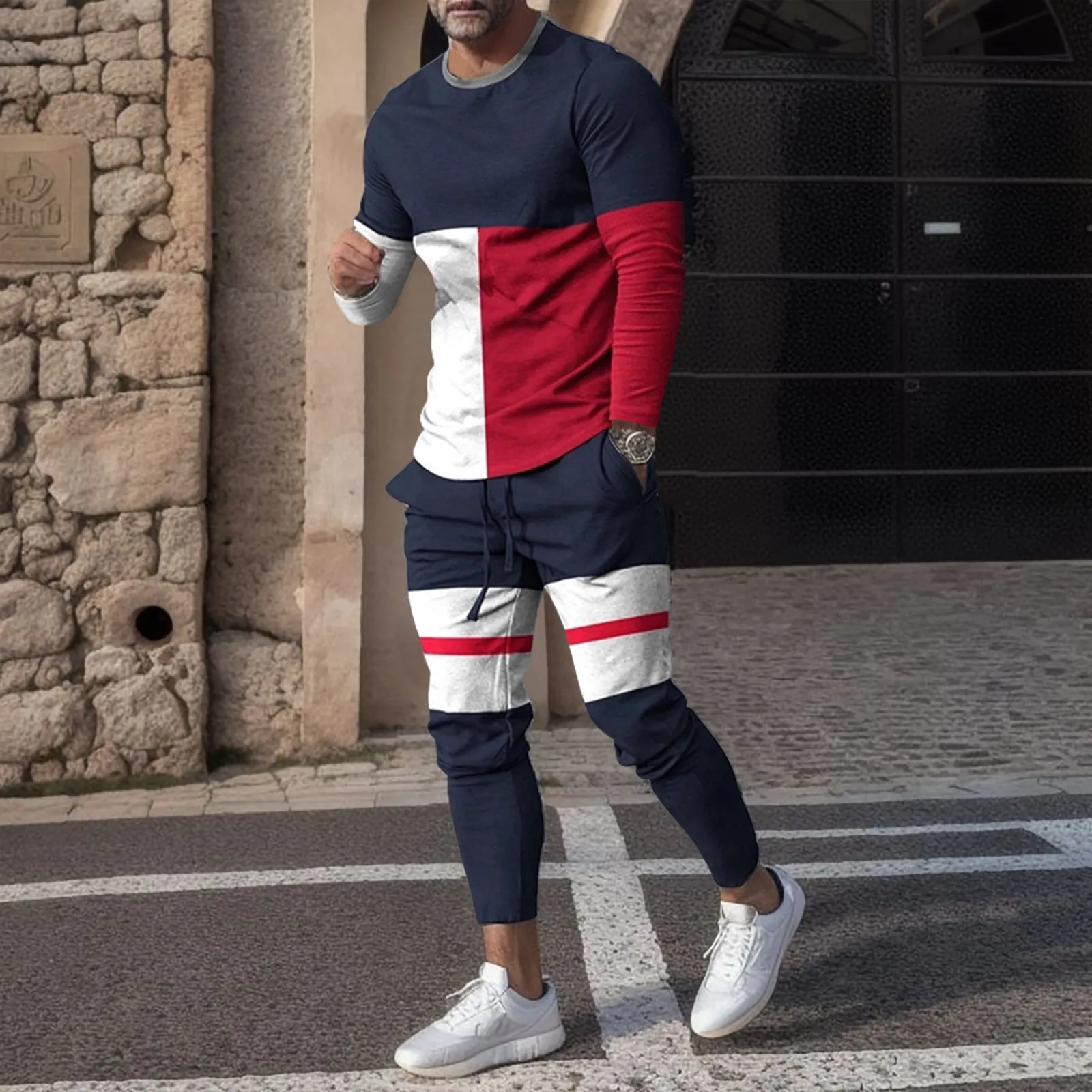 

Men Tracksuit 2 Piece Set Long Sleeve Pullovers Sweatsuit Drawstring Sweatpants Athletic Suit Sports Fitness Jogging Jacket Suit