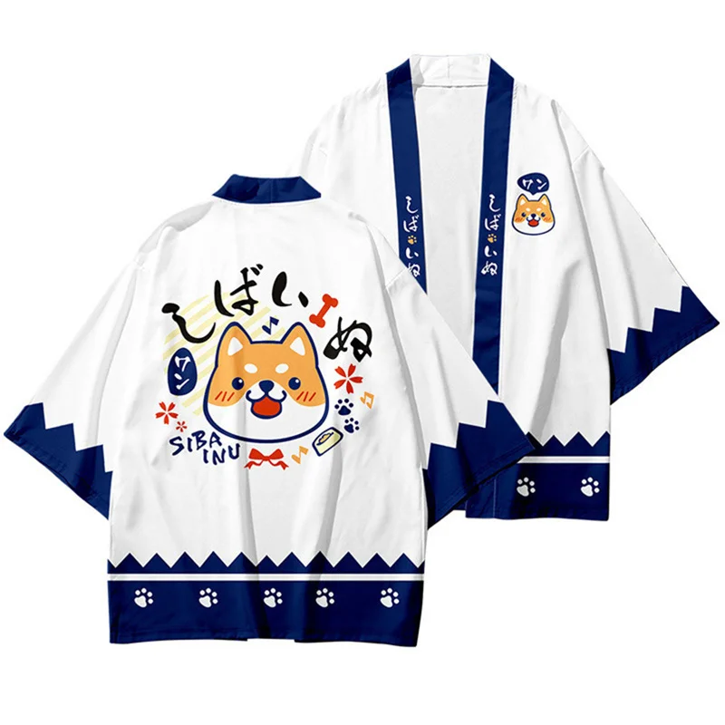 Cute Dog 3D Printing Japanese Kimono Haori Yukata Boys Girls Fashion Summer Kimono shirt and Shorts Sets Two Piece Suit