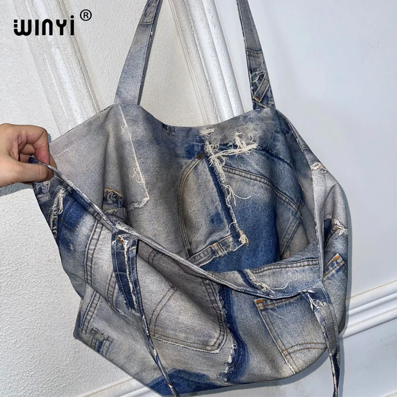 WINYI Original design Old printed denim bags