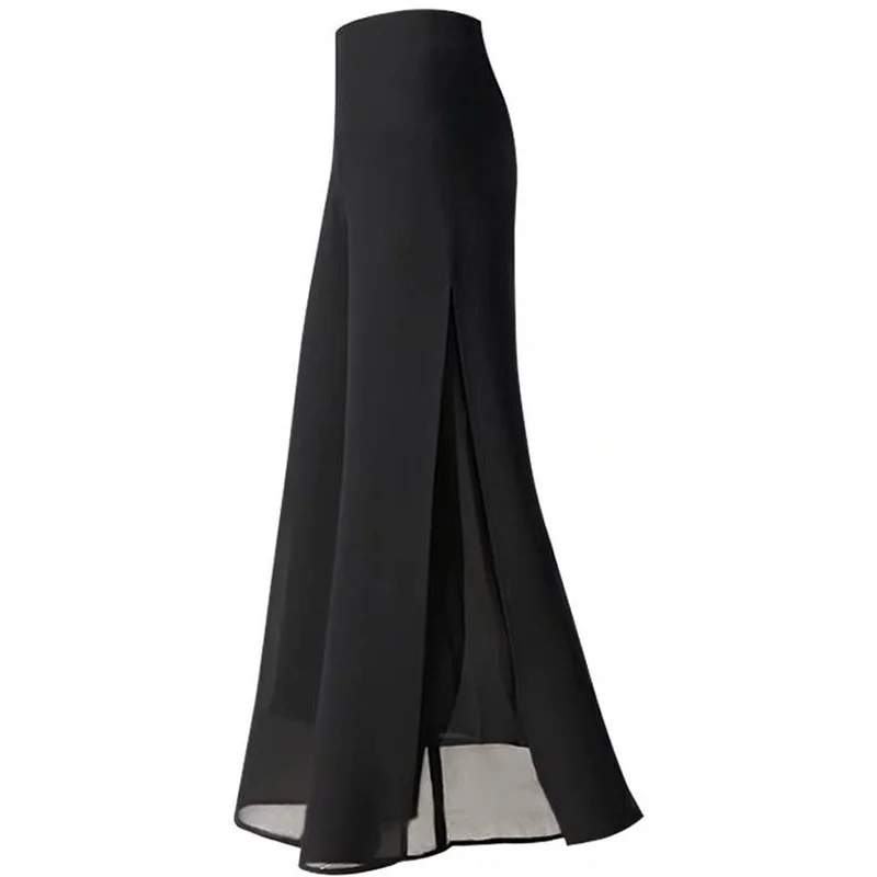 High Waist Wide Leg Pants Women's Summer New Loose Draped Skirt Pants Thin Model Open Split Long Pants Chiffon Casual Trousers