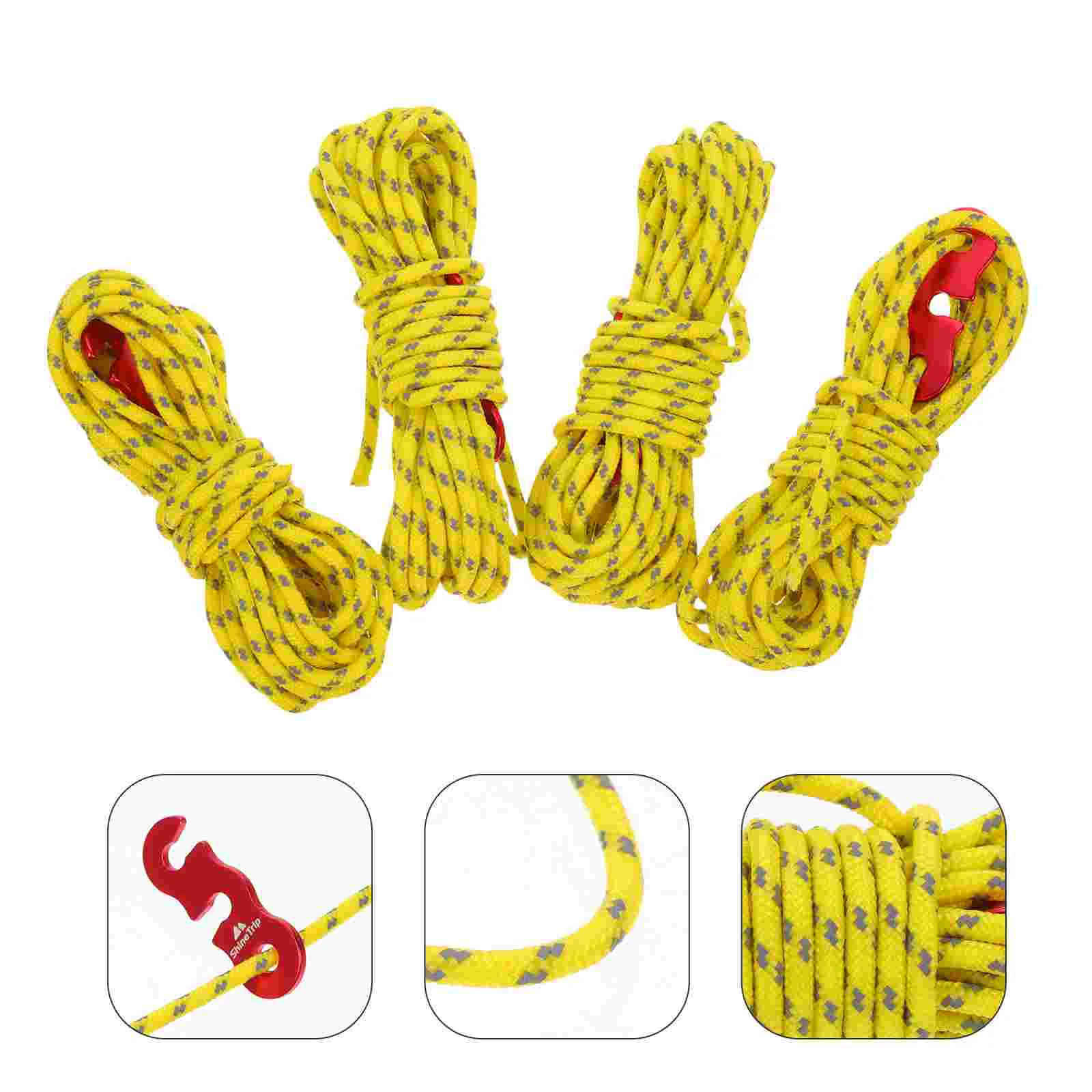 4 Pcs Yellow Tent Rope Camping Cord Reflective Multifunction Awning