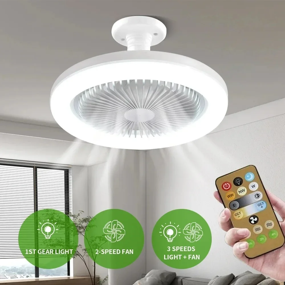 360 Rotating Ceiling Fan Light E27 Intelligent Fan with Remote Control Led Light for Living Room Bedroom Top