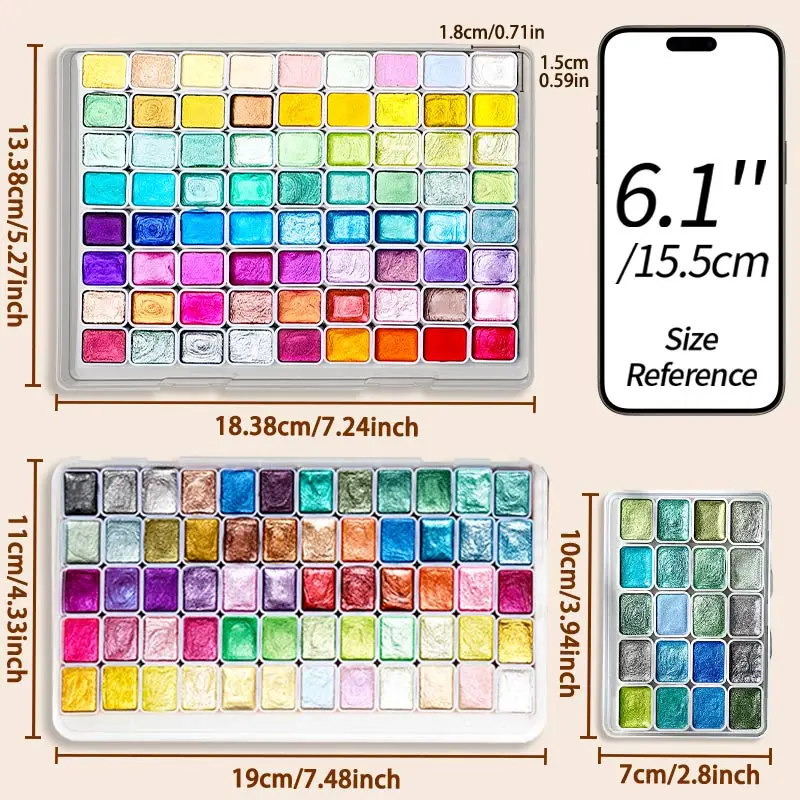 22/62/74pcs 진주 금속 수채화 물감 그림, 쓰기, 아티스트를위한 DIY, 생일 성인을위한 브러시 및 팔레트로 설정