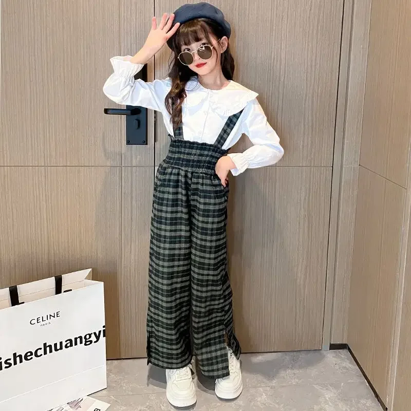 

Girls Children Plaid Jumpsuit For Kids Sweet Korean Vintage Lolita Overall Playsuit Long Pants 5 6 7 8 10 11 12 Years old Summer