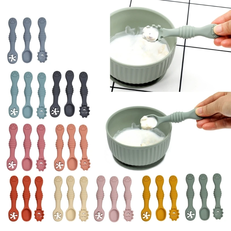 

3pcs Newborn Feeding Spoon Kit Self-feeding Spoon Fork Scoops for Baby Food Eating Training Purposes Children Tableware