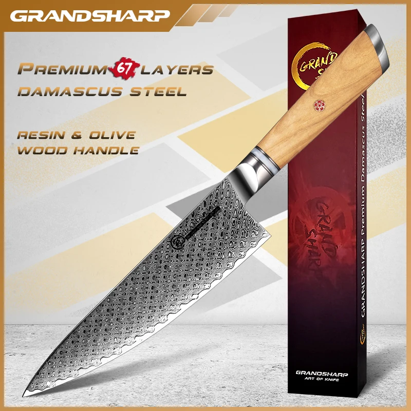 [8-Inch]Chef Knife Fanteck Professional Damascus Chef Knife High Carbon Ultra Sharp VG-10 Damascus Stainless Steel 67 Layers Kitchen Meat Cutting