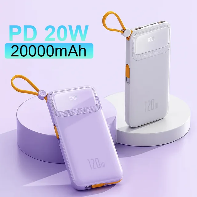 High Speed 120W Power Bank 20000Mah Powerbank with Data Cable Large Capacity Super Fast Charge Mobile Battery for IPhone Samsung 1