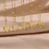 Colliers avec initiales de cœur et de fleur en Zircon pour femmes, en acier inoxydable, pour amoureux du cœur, couleur or, chaîne avec lettres, bijoux