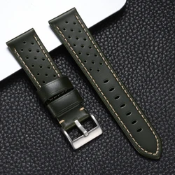 Vintage Soft Oil Wax Genuine Leather Watch Strap with Steel Pin Buckle - 18mm (Green)