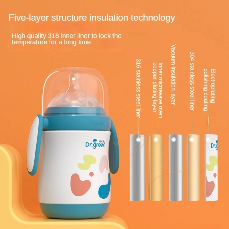 Dr.Green Multi-purpose Newborn Baby Insulated milk bottle 240mL/300mL Full body removable and washable Dual Anti-colic 2