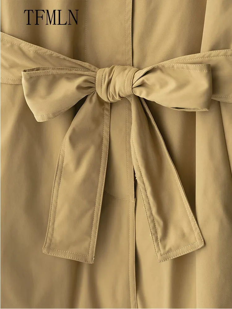 2025 Autumn Women Causal Jackets With Belt Fashion Turn Down Collar Single Breasted Loose Coats Vintage Solid Chic Streetwear