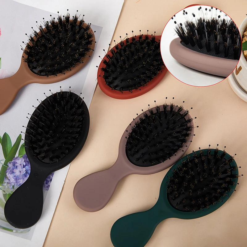 Description Picture 2 of itemHair Brush Oval Boar BristleNylon Hair Comb Mini Anti-static Hair Scalp Massage Comb Hairbrush Salon HairCare Brush Styling Tool