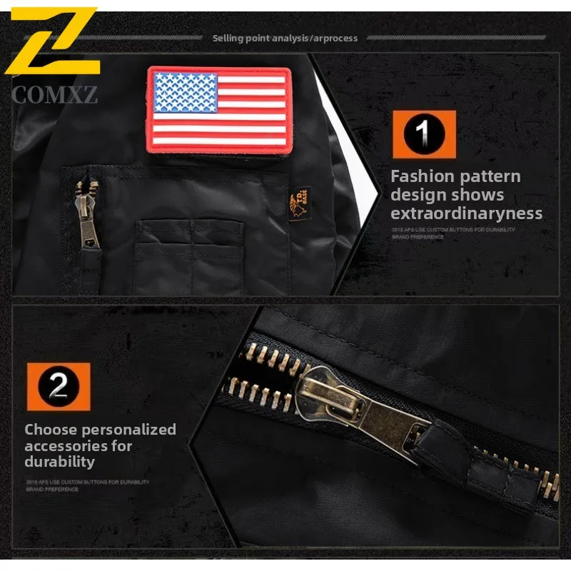 COMXZ Men Stand Collar Bomber Jacket Aviator Baseball Military Tactical Spring Autumn Thickened Windproof Sportswear Streetwear