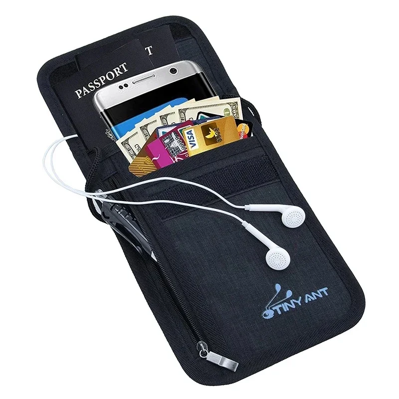 RFID Card Protection Multifunction Travel Passport Holder Neck Bag Nylon Wallet ID Card Pouch Hidden Pockets Purse Chest Case
