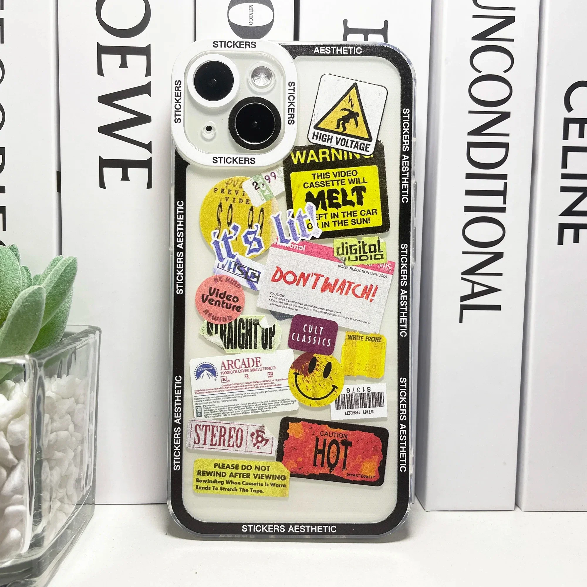 thumbnail image 1 of Funda de teléfono estética con pegatinas de collage y etiquetas mixtas para iPhone 15, 14, 13, 12, 11 Pro Max, Mini, XS, X, XR, SE, 7, 8 Plus, funda suave transparente, 1 of 5