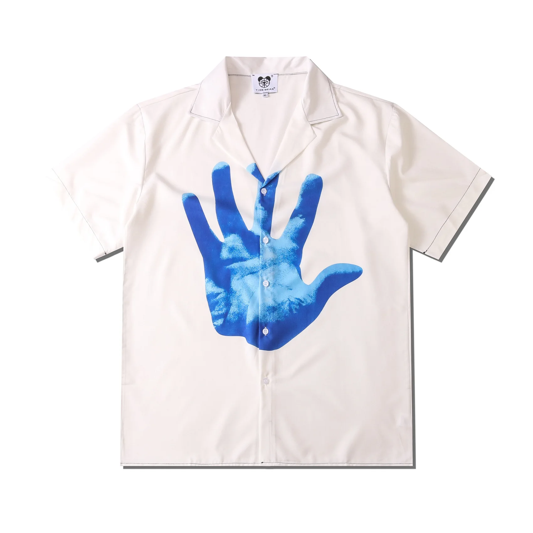 

Fashion Men Short Sleeve Oversized Hawaiian Harajuku White Beach Shirts Koszula Y2K Summer New Mens Big Hand Print Lovers Shirt