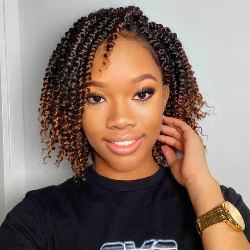 QVR Spring Twist Crochet Human Hair Ombre T1B/30 Afro Kinky Curly Braiding Hair Extension 1Pcs/50g Peruvian Remy Human Bulk Hair 2