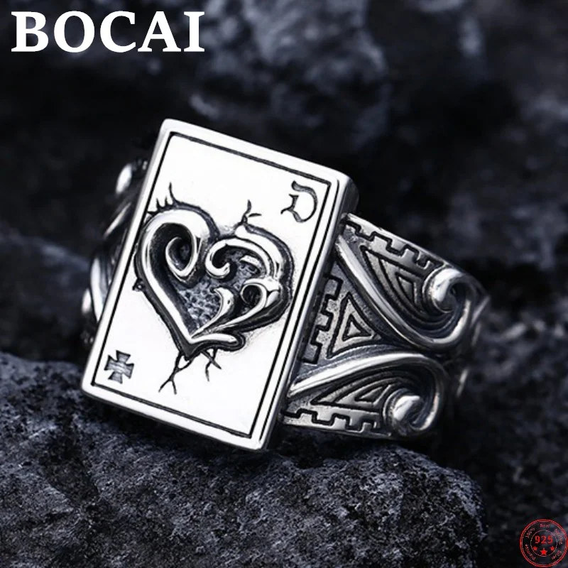 

BOCAI S925 Sterling Silver Rings 2022 New Fashion Eternal Vine Cross Poker Love-Heart Pure Argentum Hand Jewelry for Men