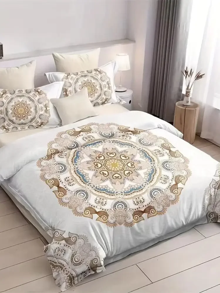 2Pcs Boho Duvet Cover Set Twin Size Yellow and White Print Soft Bedding Set, 1 Comforter (90''x68'') with 1 Duvet Cover