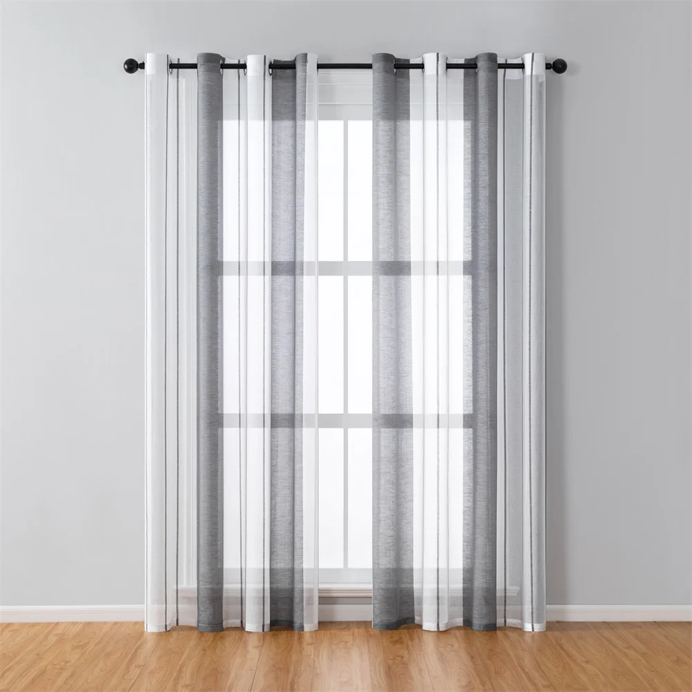 LISM Modern Living Room Modern Voile Curtains Gray Stripes Window Decor Bedroom Girl Kitchen Bay Window Treatment Blinds Drapes