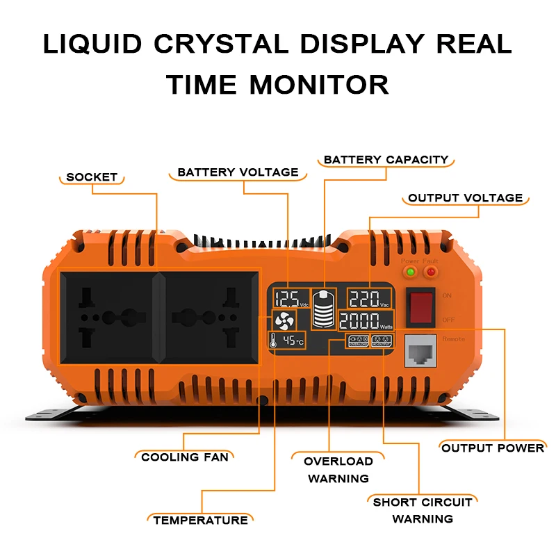Pure Sine Wave Inverter FCHAO Pure Sine Wave Inverter 12V 24V 48V To 220V 230V LCD Display Auto Accessories Power Converter For Home Camping And RV