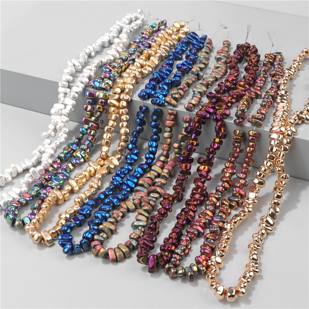 

15" Gravel Hematite Beads Irregular Chip Plated Beads For Men Diy Handemade Jewelry Bracelets Necklace Accessories 5-10mm