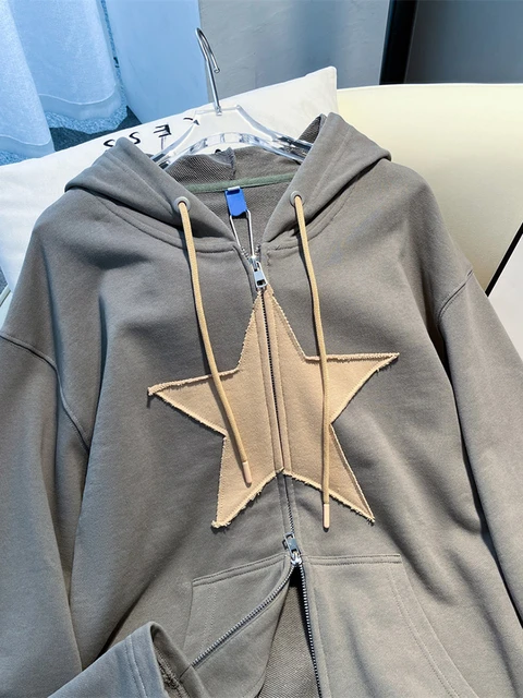 Vintage Sweatshirt Women Casual Star Patch Designs Zip Up Hoodies Women Hip  Hop Loose Harajuku Punk Gothic Grunge Y2k Clothes - AliExpress