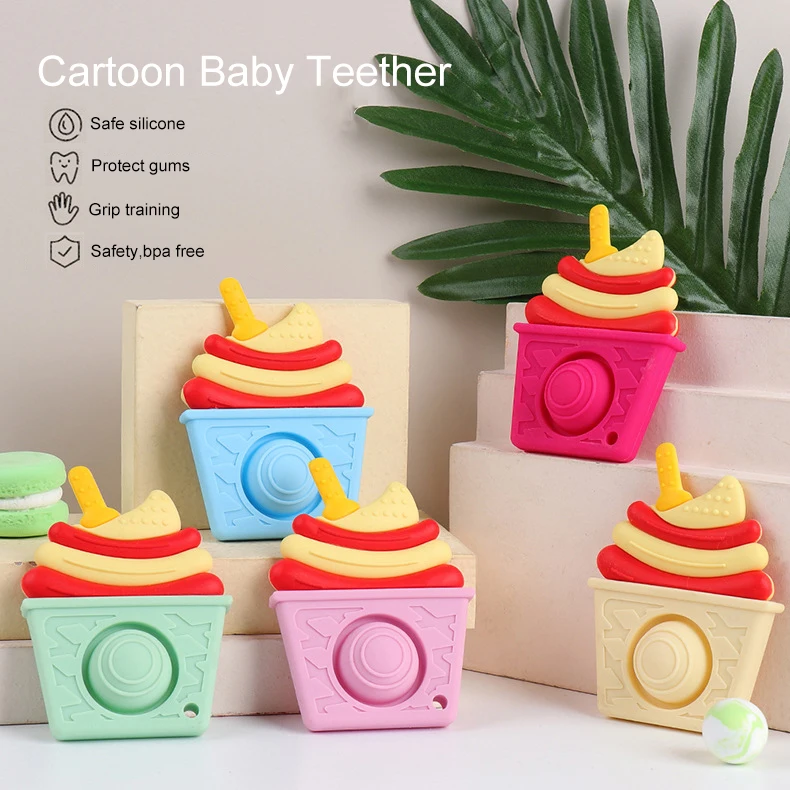 

Food Grade Silicone Baby Teethers Cute Cartoon Ice Cream Chewable Teething Toys Necklace Pacifier Chain Accessories Molar Sticks