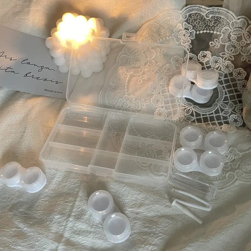 Transparenter Kontaktlinsenbehälter, tragbare Kunststoff-Aufbewahrungsbox mit Pinzette, Saugstab-Set für Reisen, Urlaub, Begleiter, Organizer – Detail 12